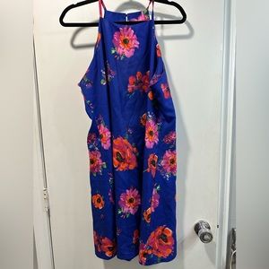 Silky Halter neck dress. Blue floral